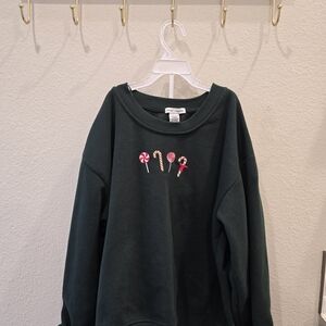 Dark Green Holiday Pajama Set with Candy Embroidery